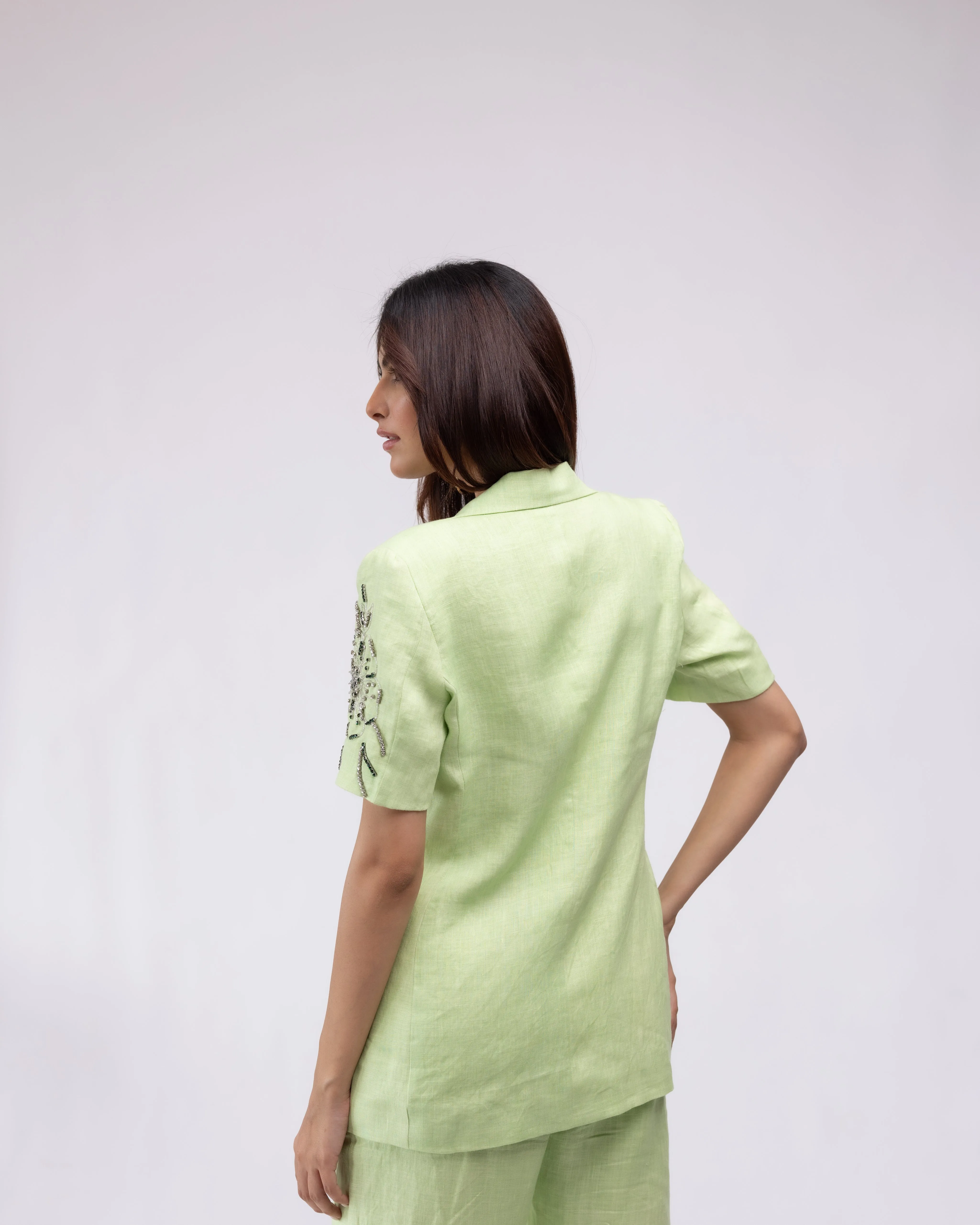 100% linen blazer with embellishments
