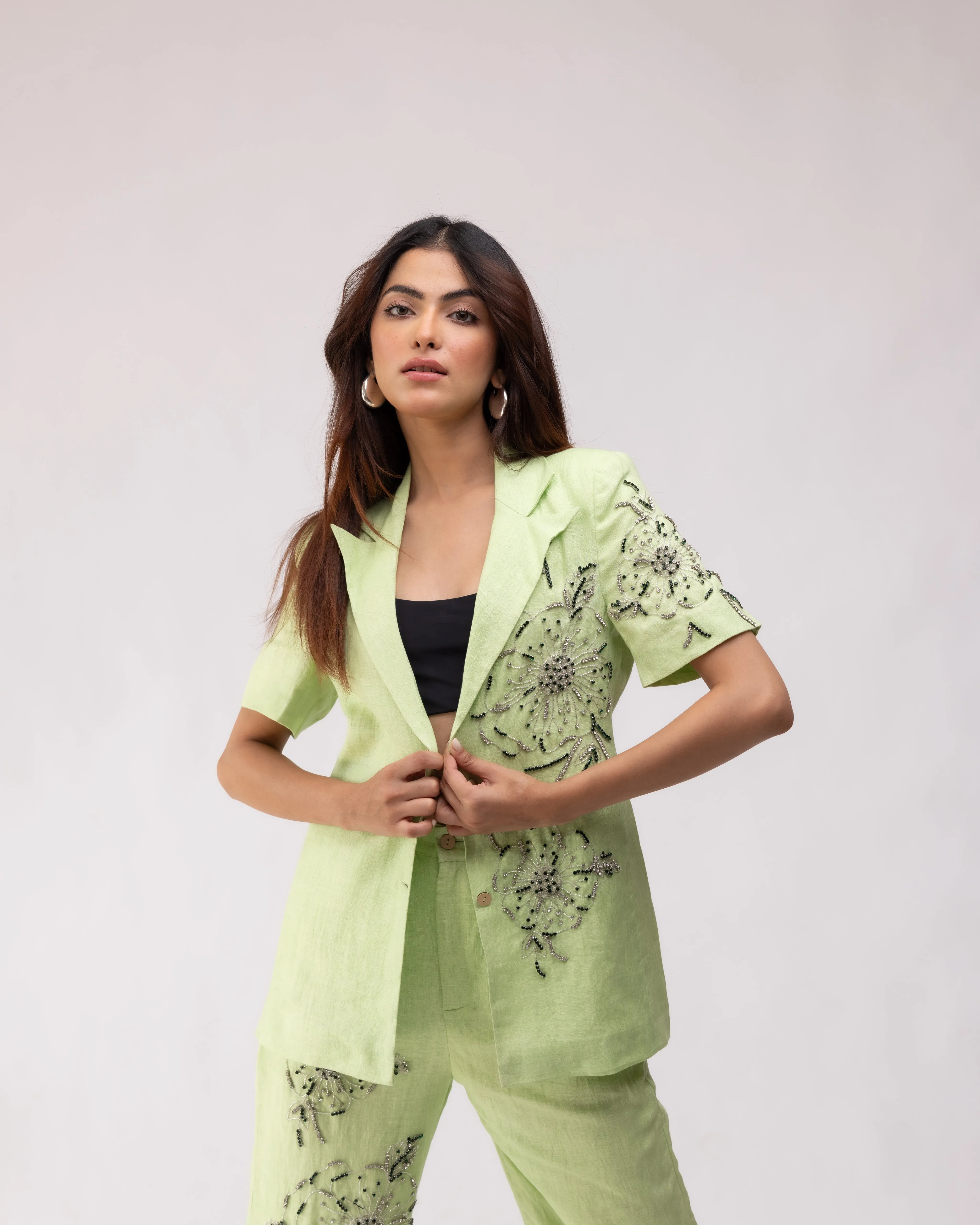 100% linen blazer with embellishments