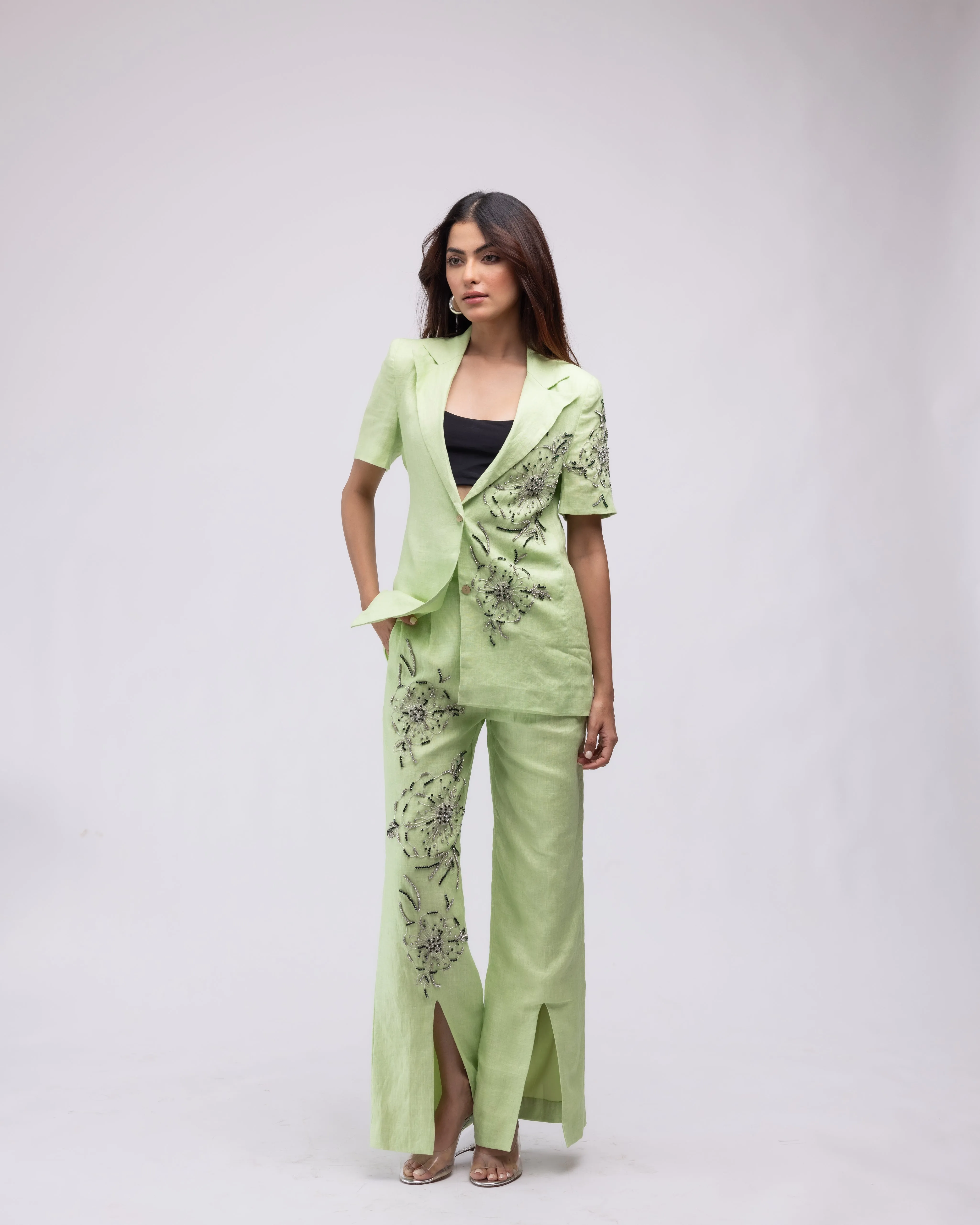 100% linen blazer with embellishments