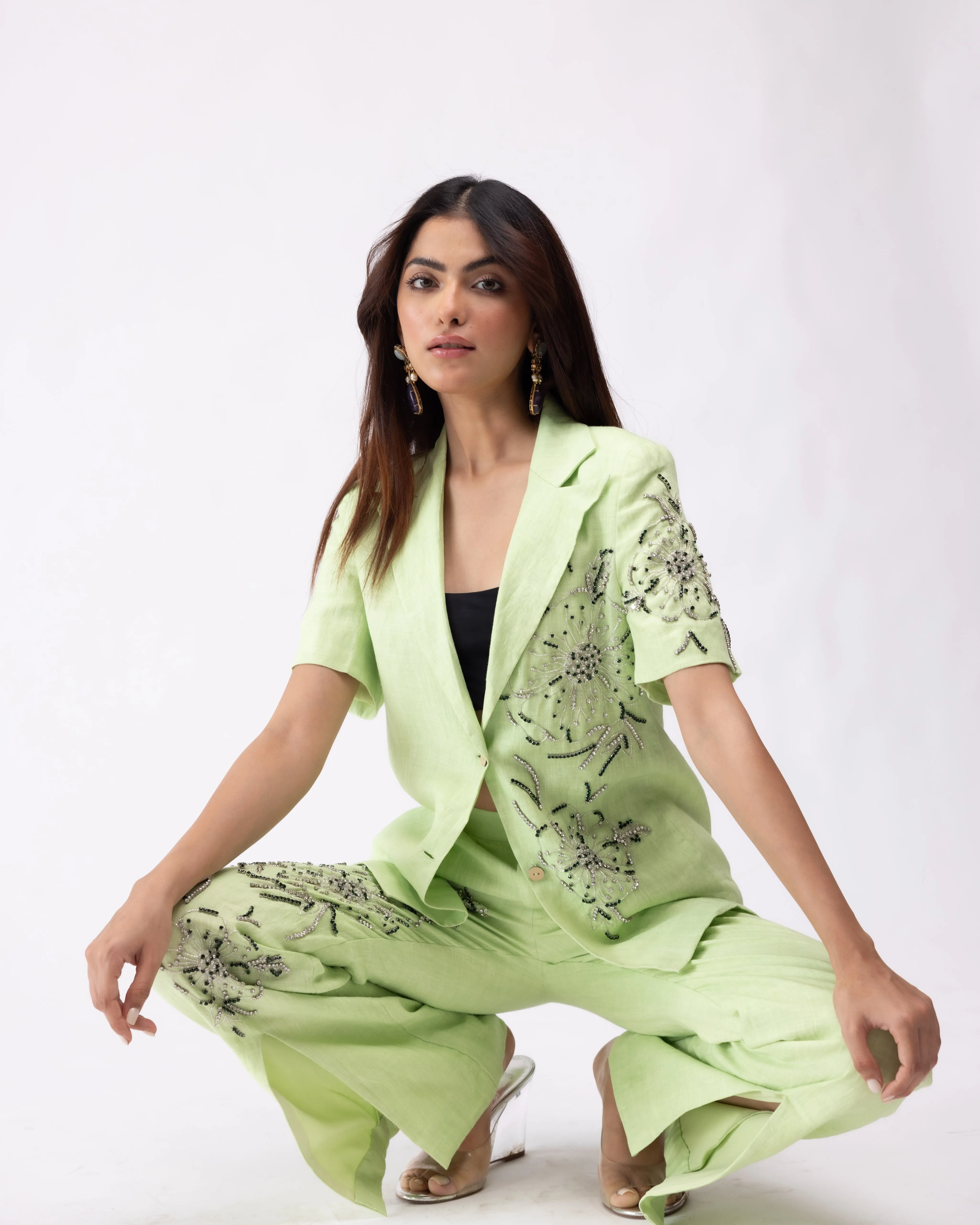 100% linen blazer with embellishments