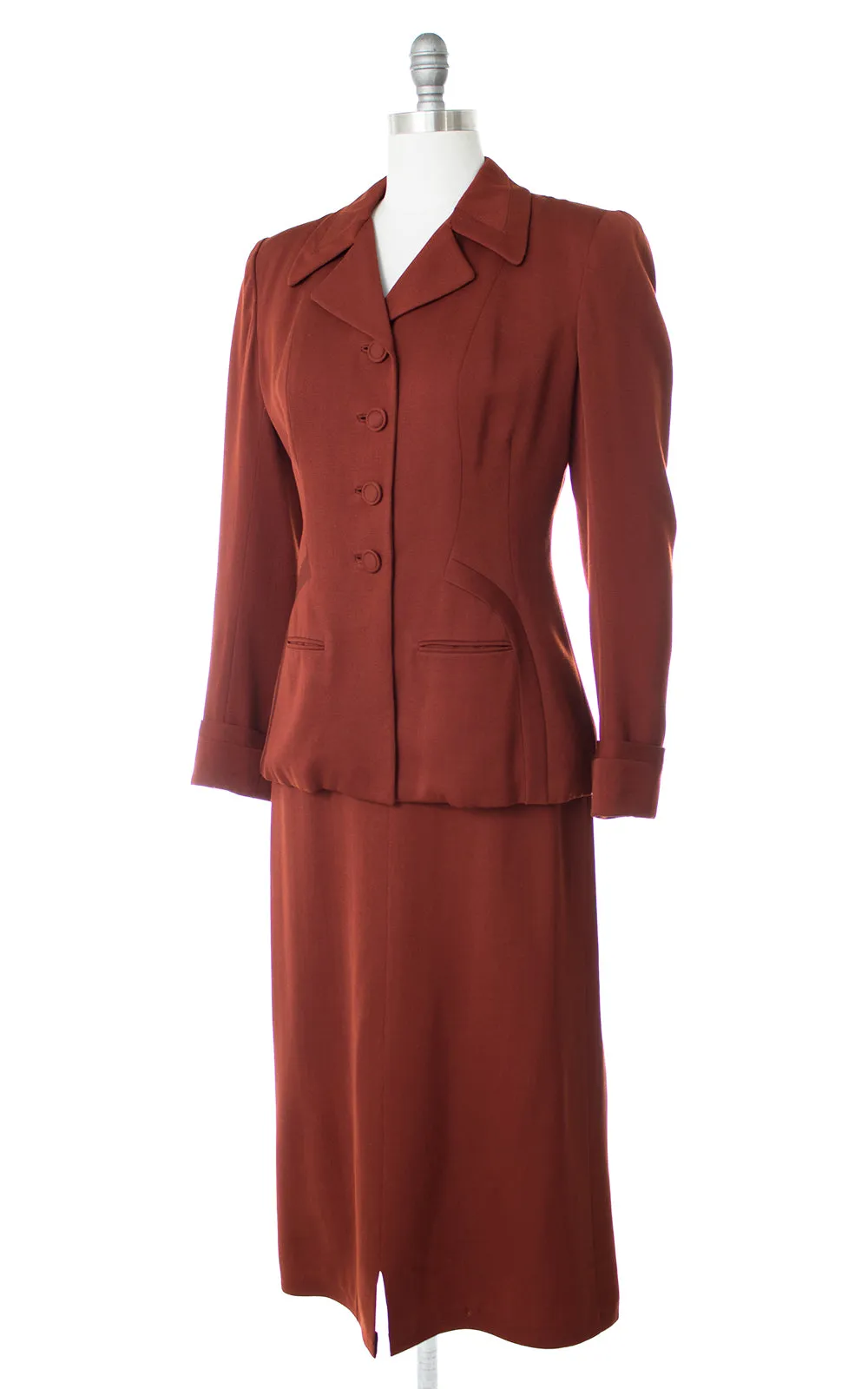 1940s Rust Orange Wool Gabardine Skirt Suit | medium