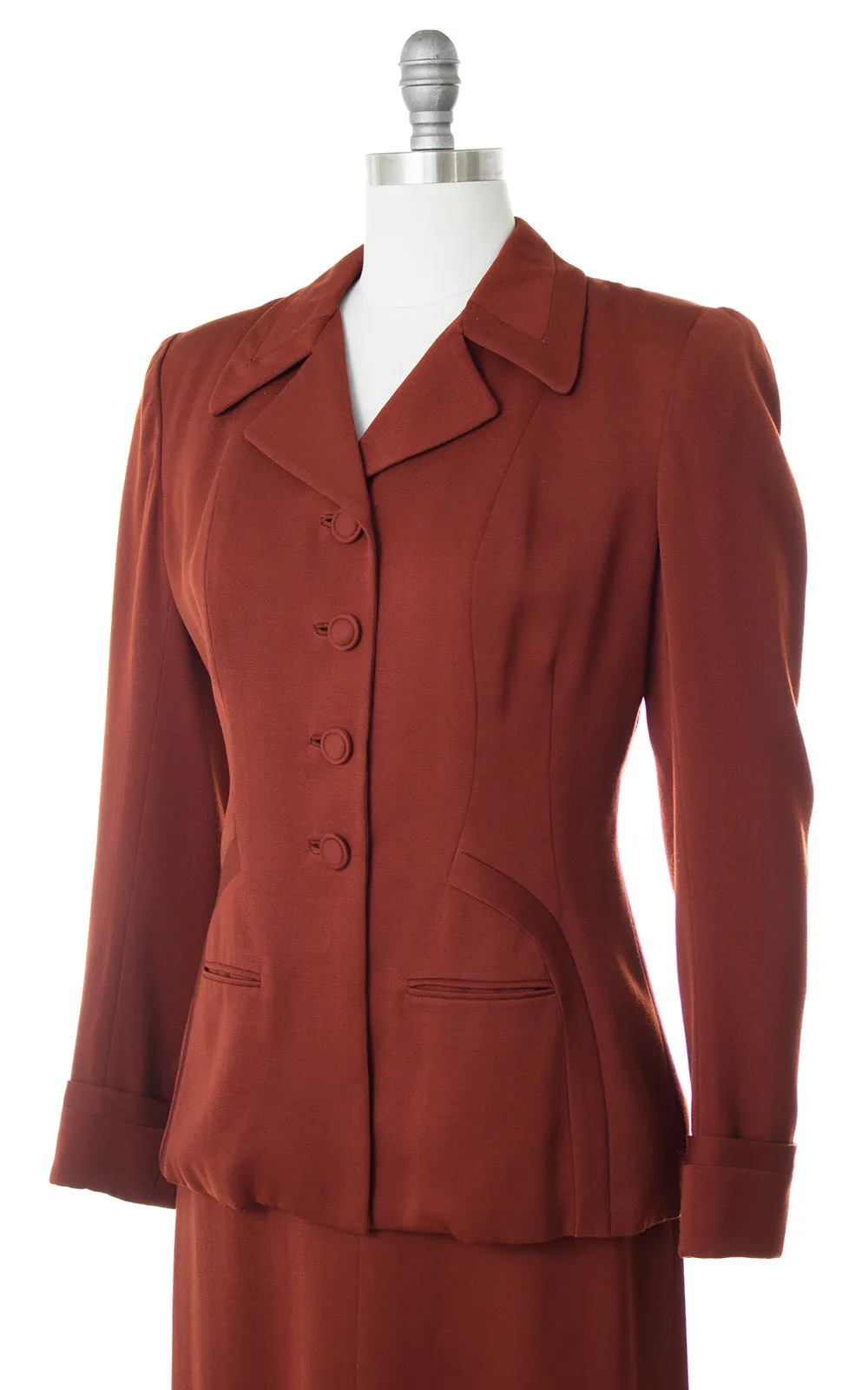 1940s Rust Orange Wool Gabardine Skirt Suit | medium