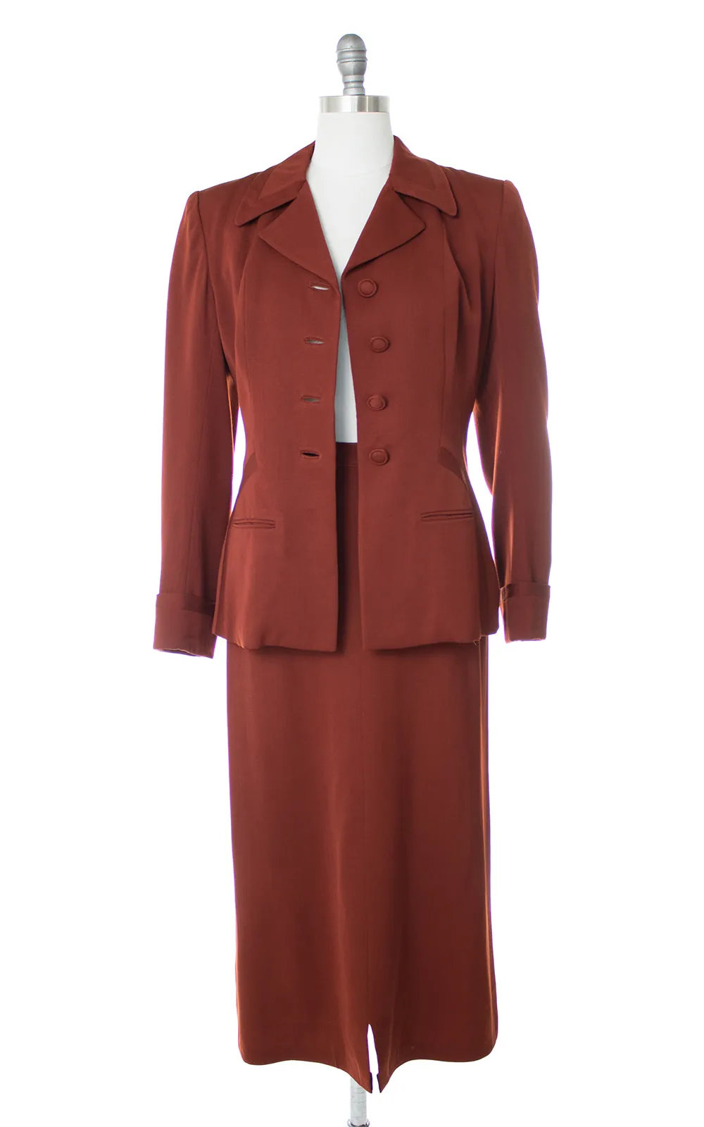 1940s Rust Orange Wool Gabardine Skirt Suit | medium