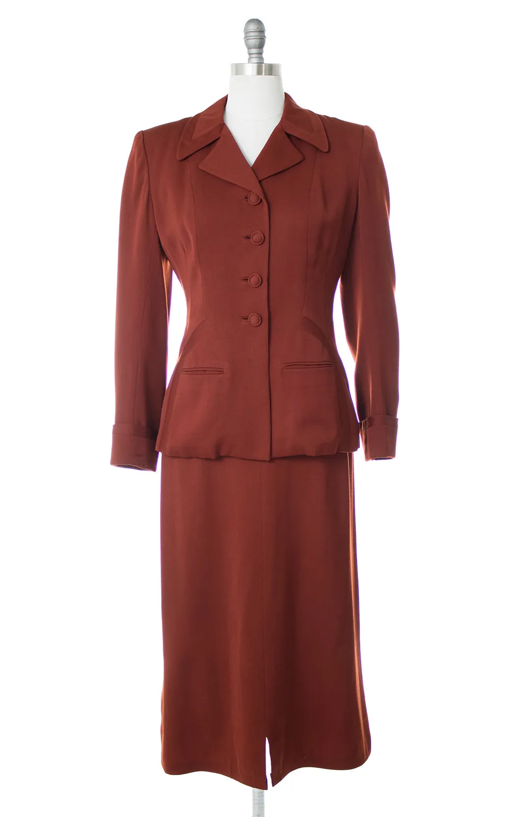 1940s Rust Orange Wool Gabardine Skirt Suit | medium
