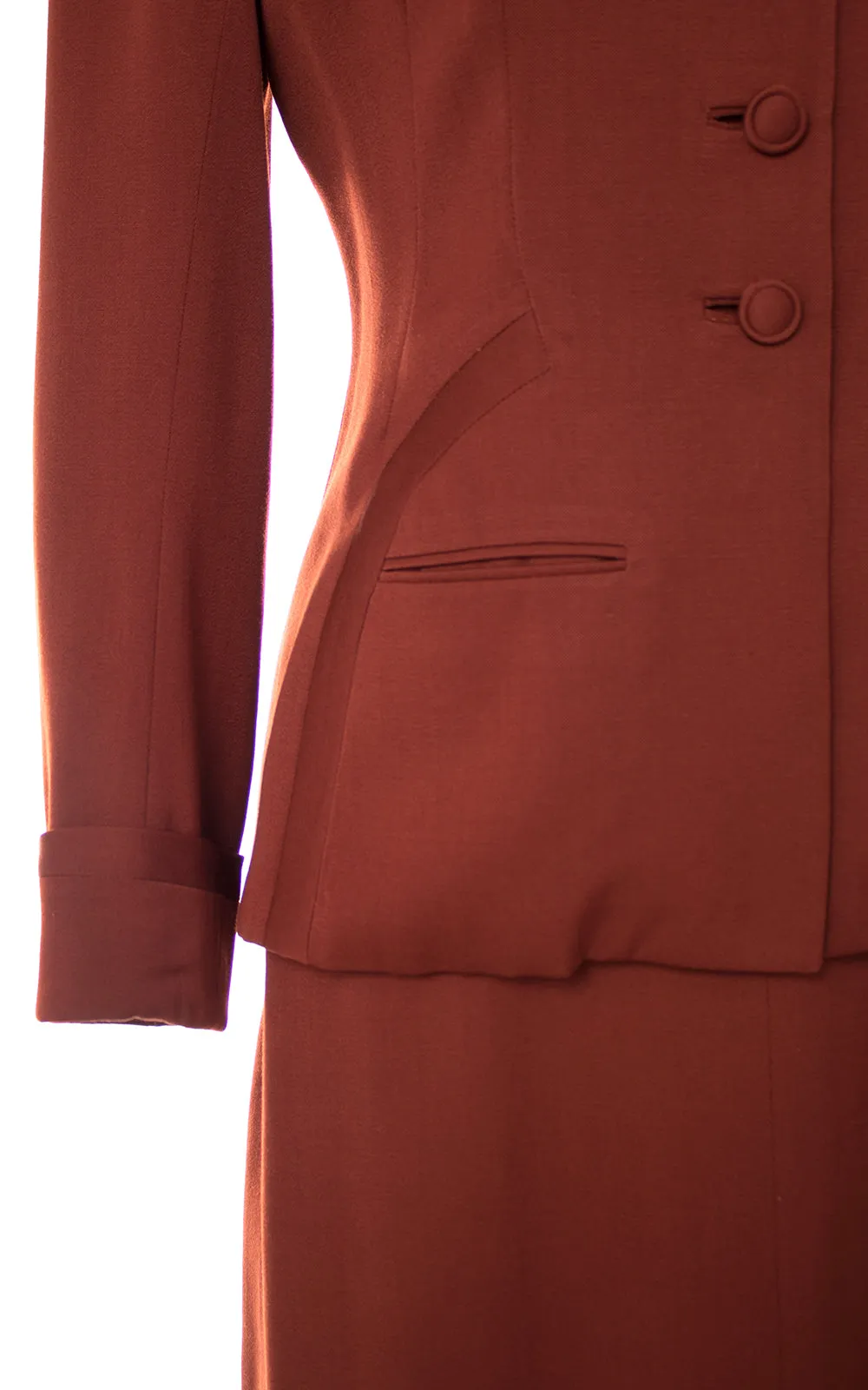 1940s Rust Orange Wool Gabardine Skirt Suit | medium