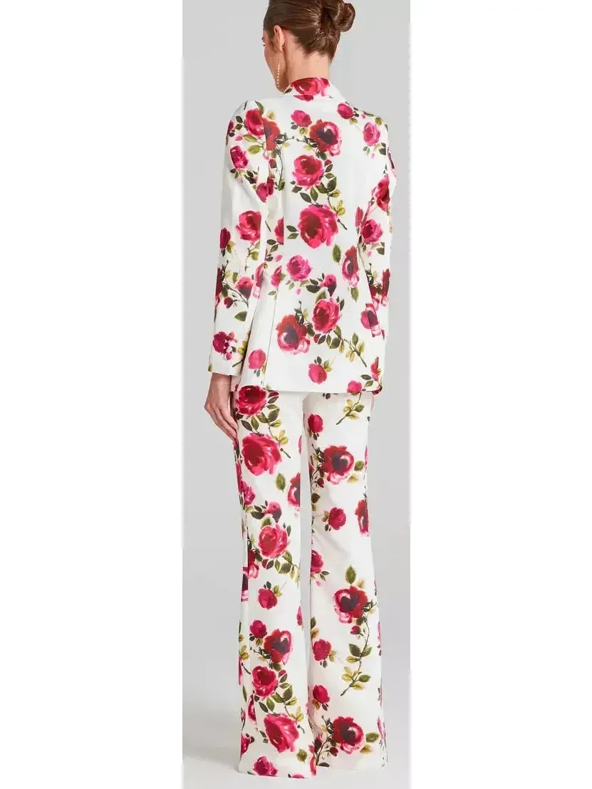 3-Piece Watercolor Rose Print Blazer, Bra Top and Pant Suit / Set