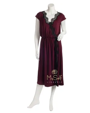 3307 Black Lace and Wine Modal Short Sleeve Nightdress