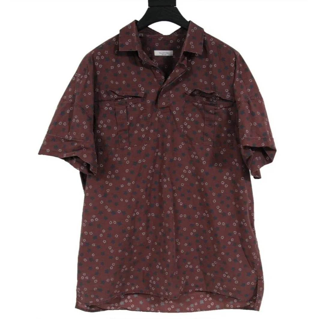3/4 Burgundy Red Star Button Down Shirt