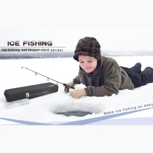 80cm black solid ice fishing rod Assemble complete set of fishing rod gears   spinning reel   line bait hooks and boxes