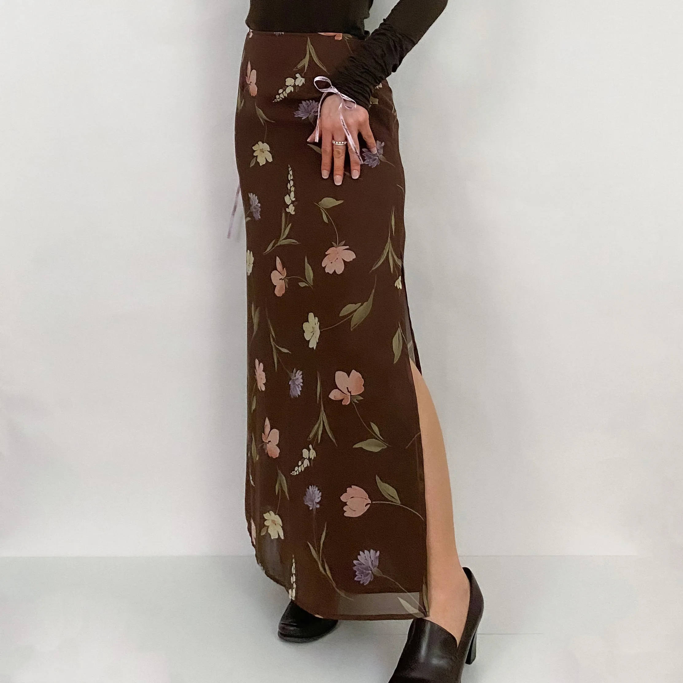 90's Brown Floral Maxi Skirt