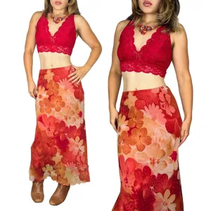 90s Sunset Floral Shimmer Skirt (S)