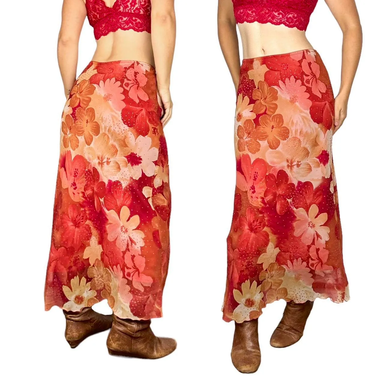90s Sunset Floral Shimmer Skirt (S)