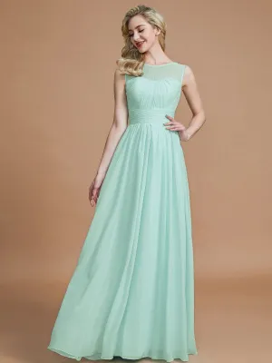 A-Line Scoop Sleeveless Floor-Length Chiffon Bridesmaid Dresses