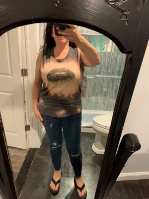 Acid Wash Dripping LV Lip Muscle Tank