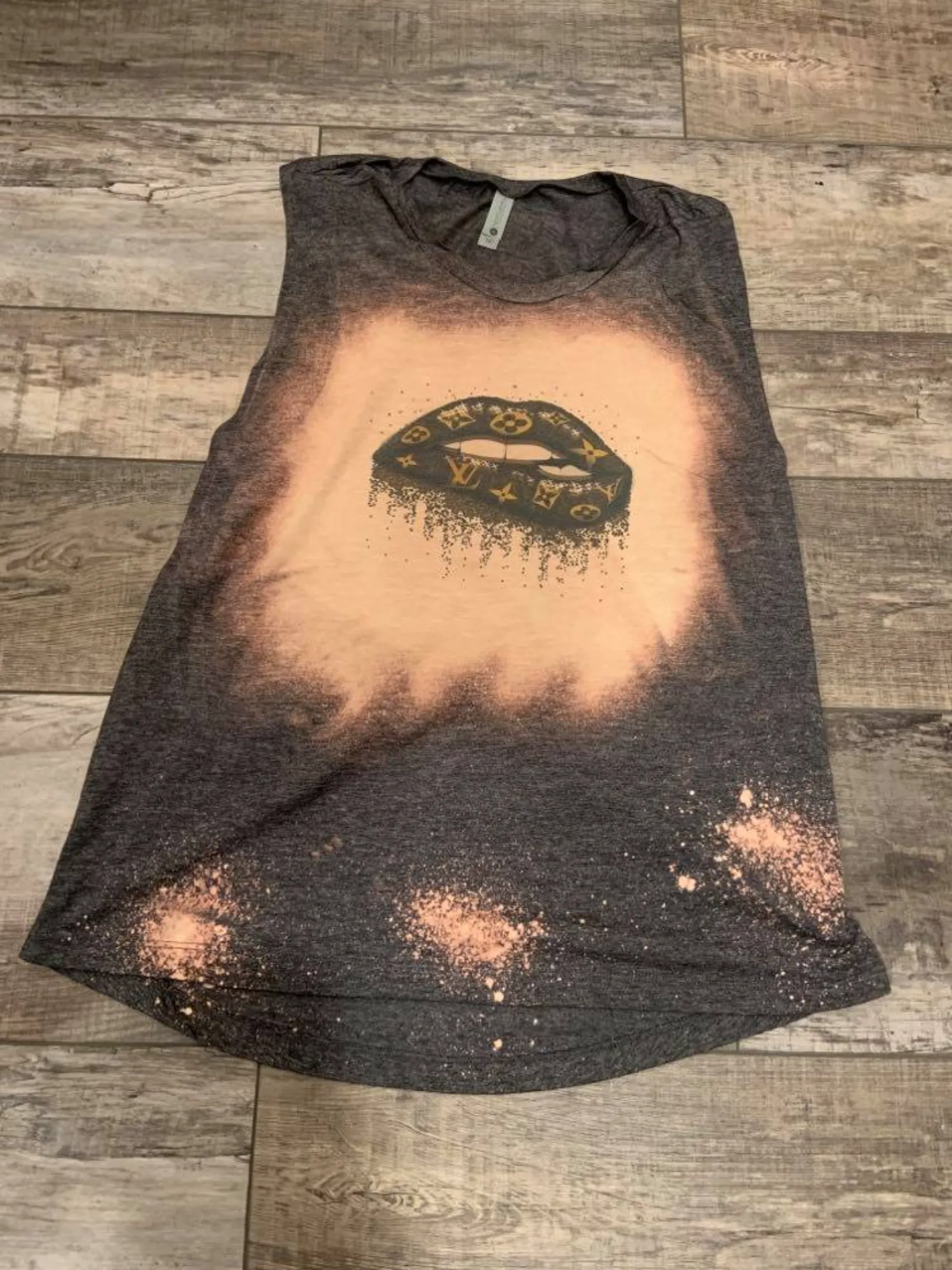 Acid Wash Dripping LV Lip Muscle Tank