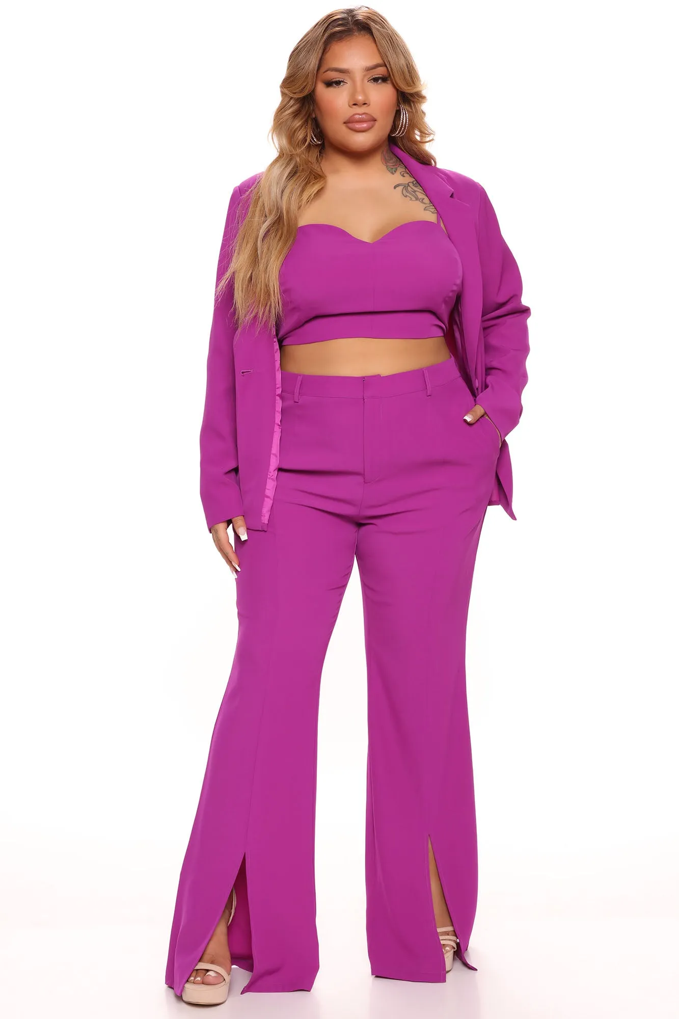 Adele 3 Piece Blazer Pant Set 34 - Purple
