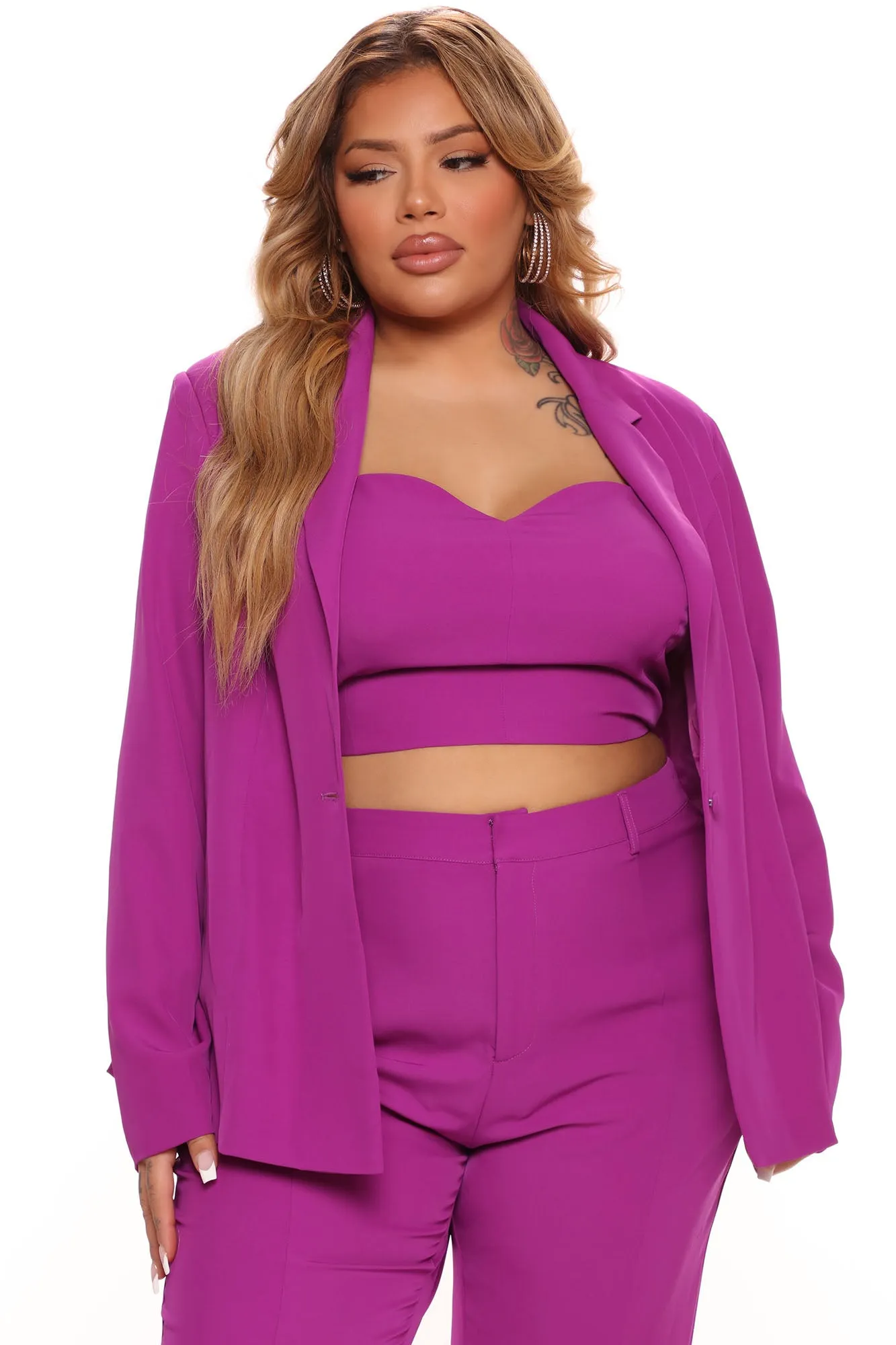 Adele 3 Piece Blazer Pant Set 34 - Purple