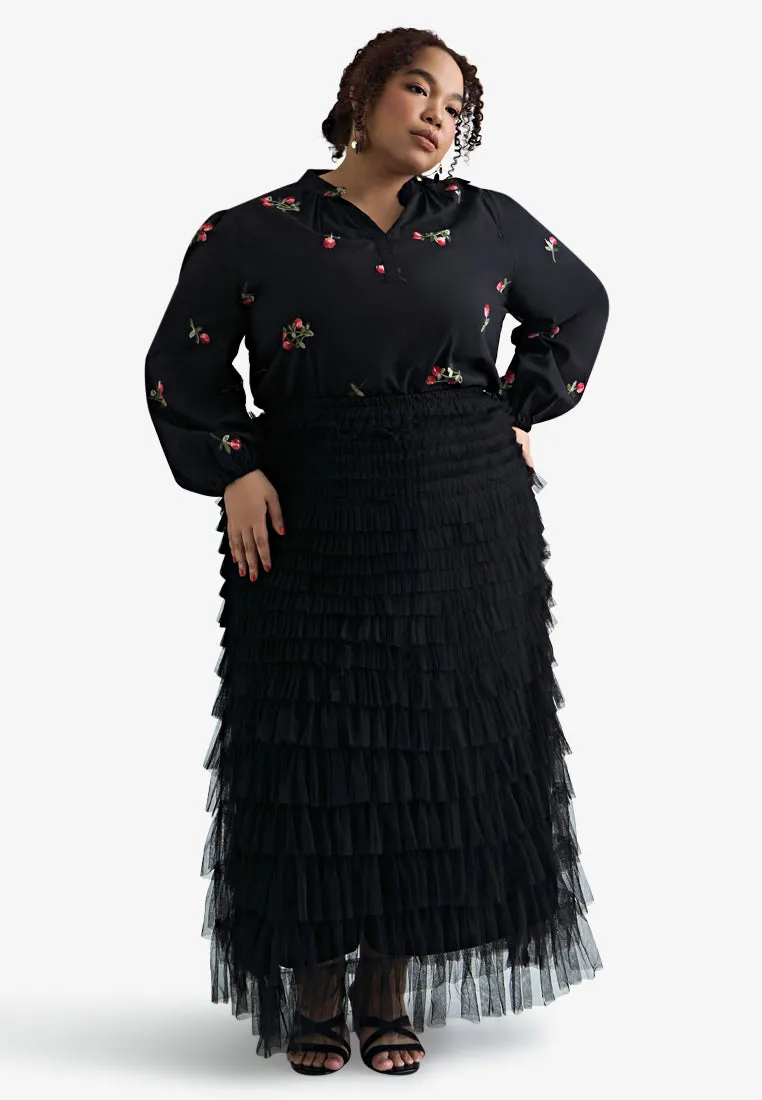 Alon Tropical Escape Floral Embroidery Blouse
