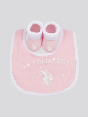 Baby Bib and Bootie set in Light Pink