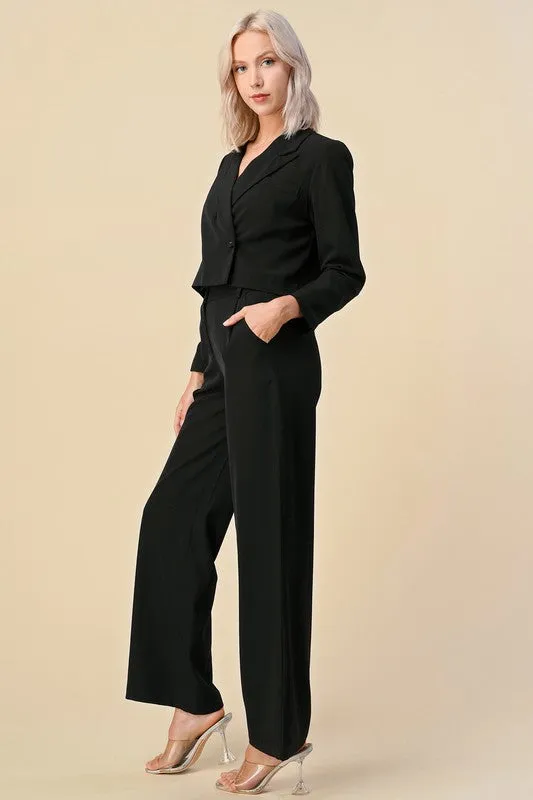 Black Cropped Blazer Dress Suits Set