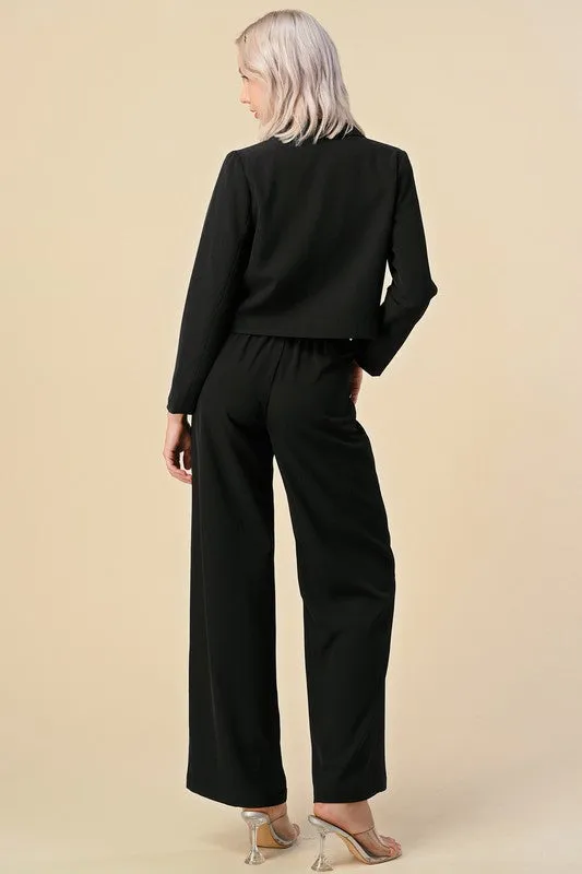 Black Cropped Blazer Dress Suits Set