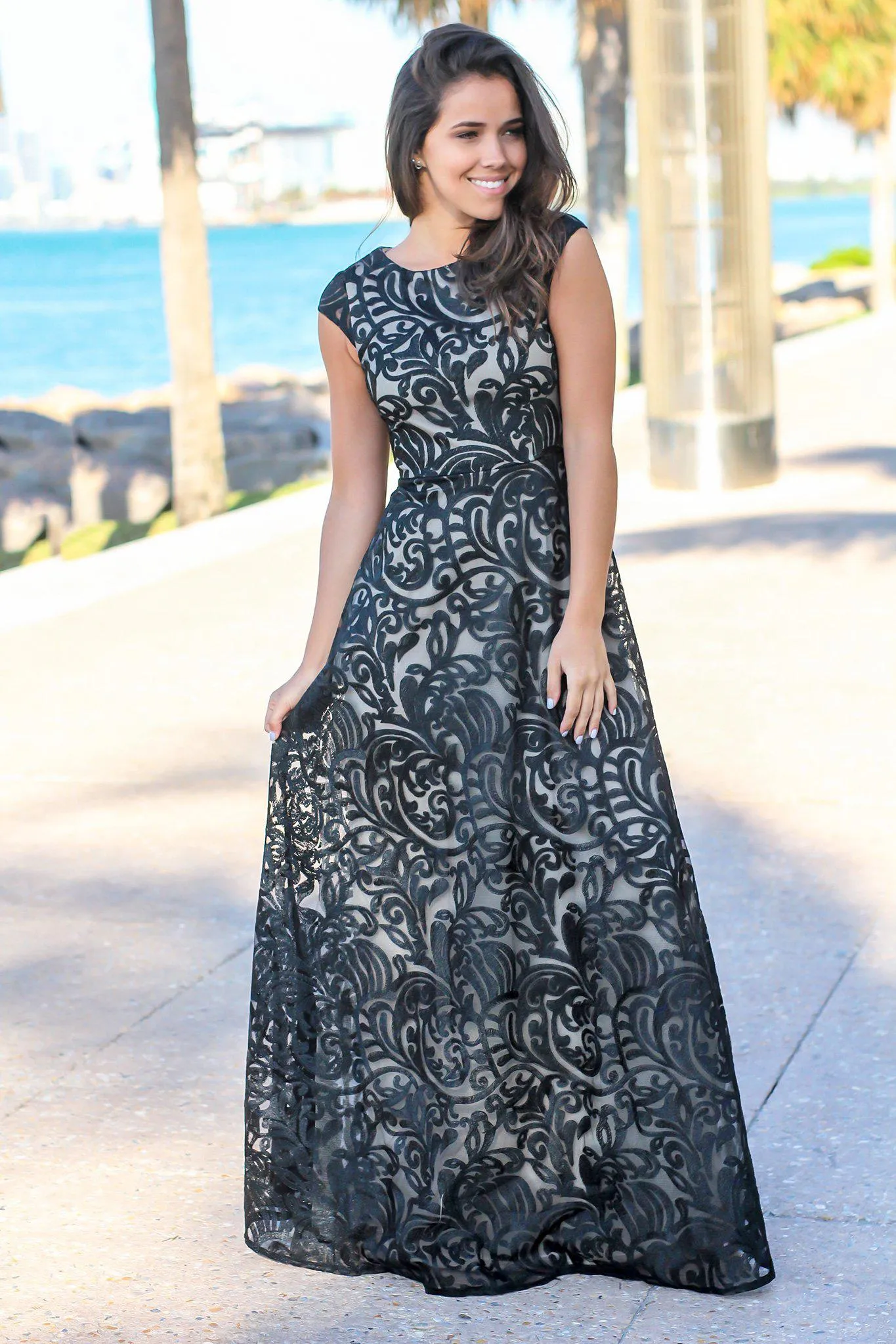 Black Embroidered Maxi Dress