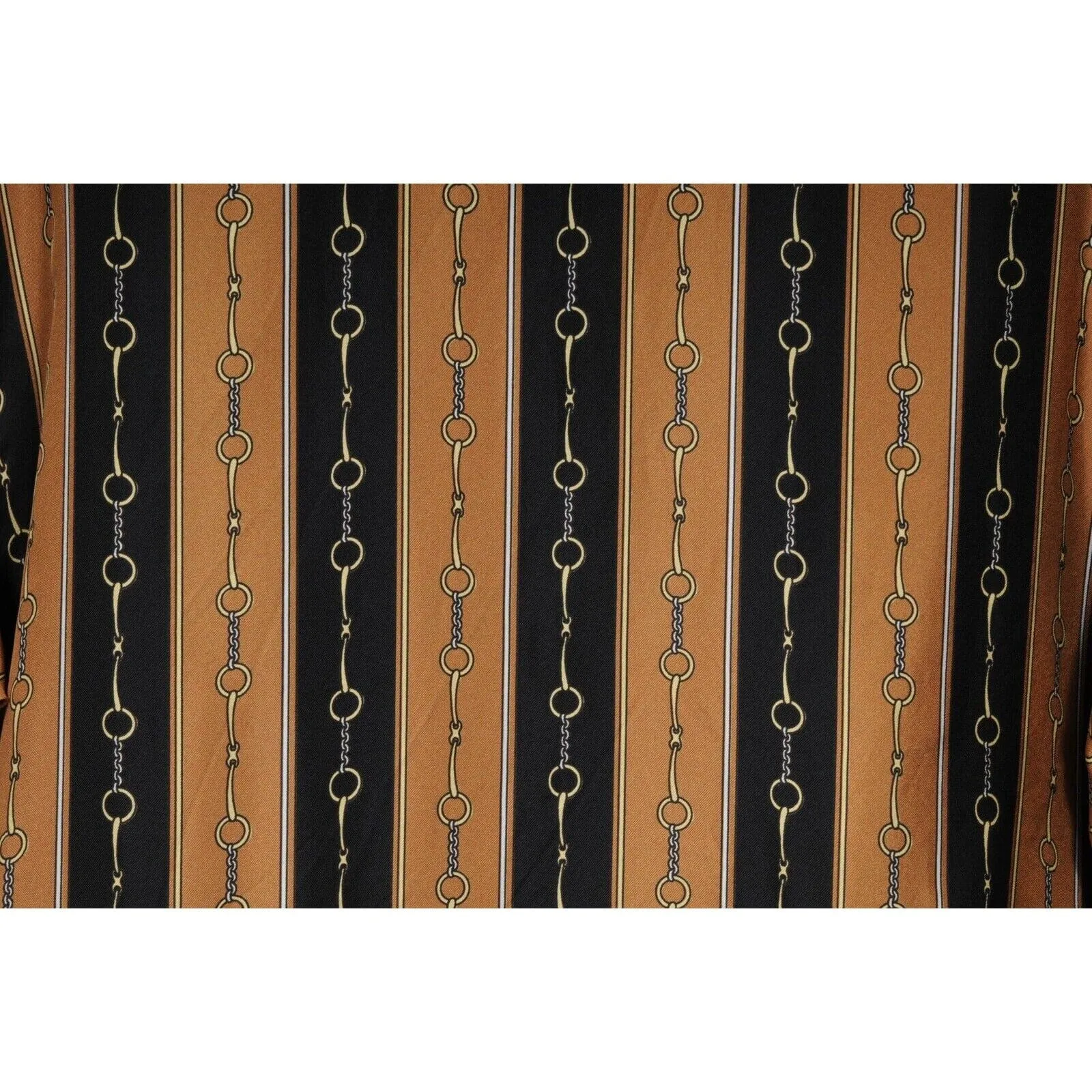 Black Gold Silk Acetate Horsebit Print Button Down Bowling Shirt