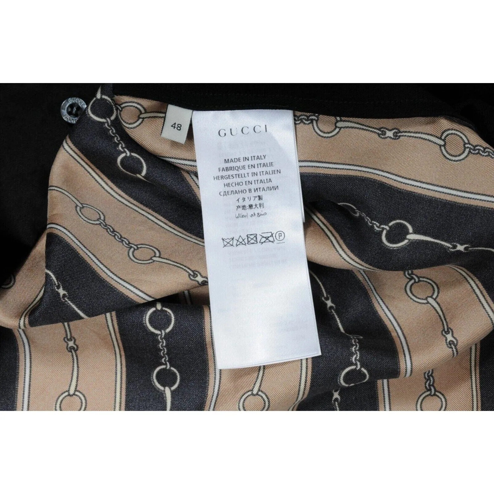 Black Gold Silk Acetate Horsebit Print Button Down Bowling Shirt