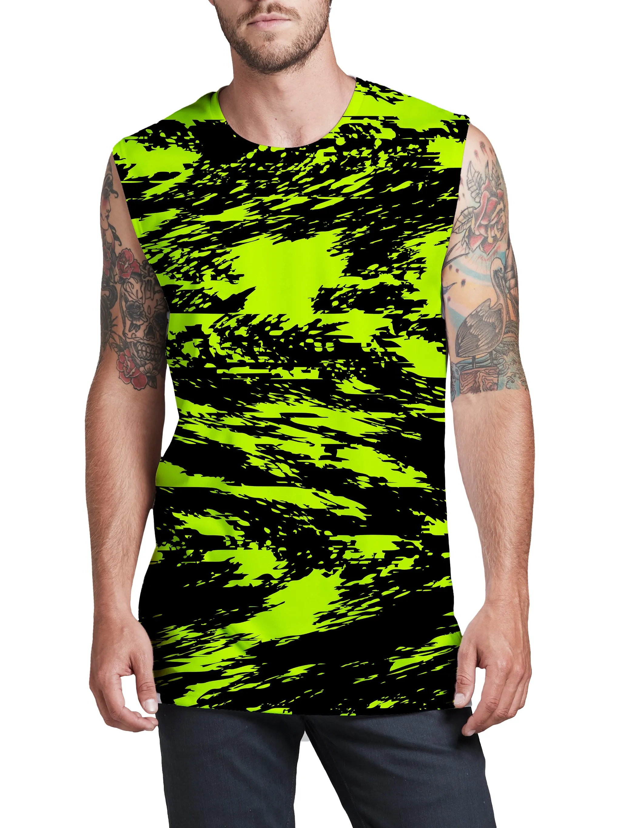Black Lime Bolt Glitch Men's Muscle Tank