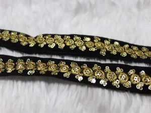 Black Sequins & Golden Thread Embroidered Border