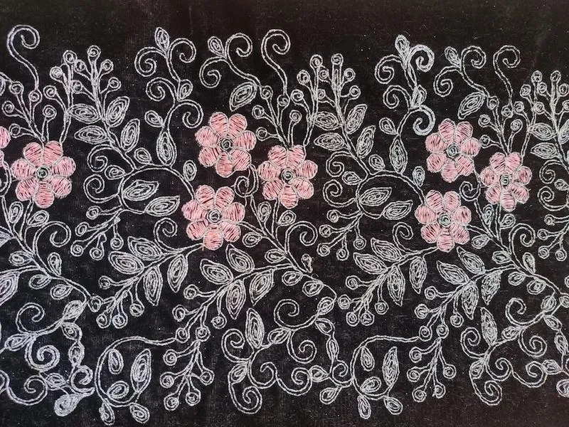 Black Velvet Border With Glitter Dori Work