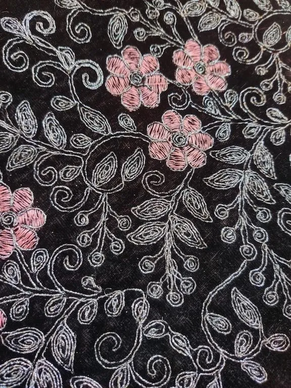 Black Velvet Border With Glitter Dori Work