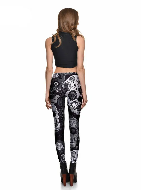Black&White skull mas Legging Digital Print Pants
