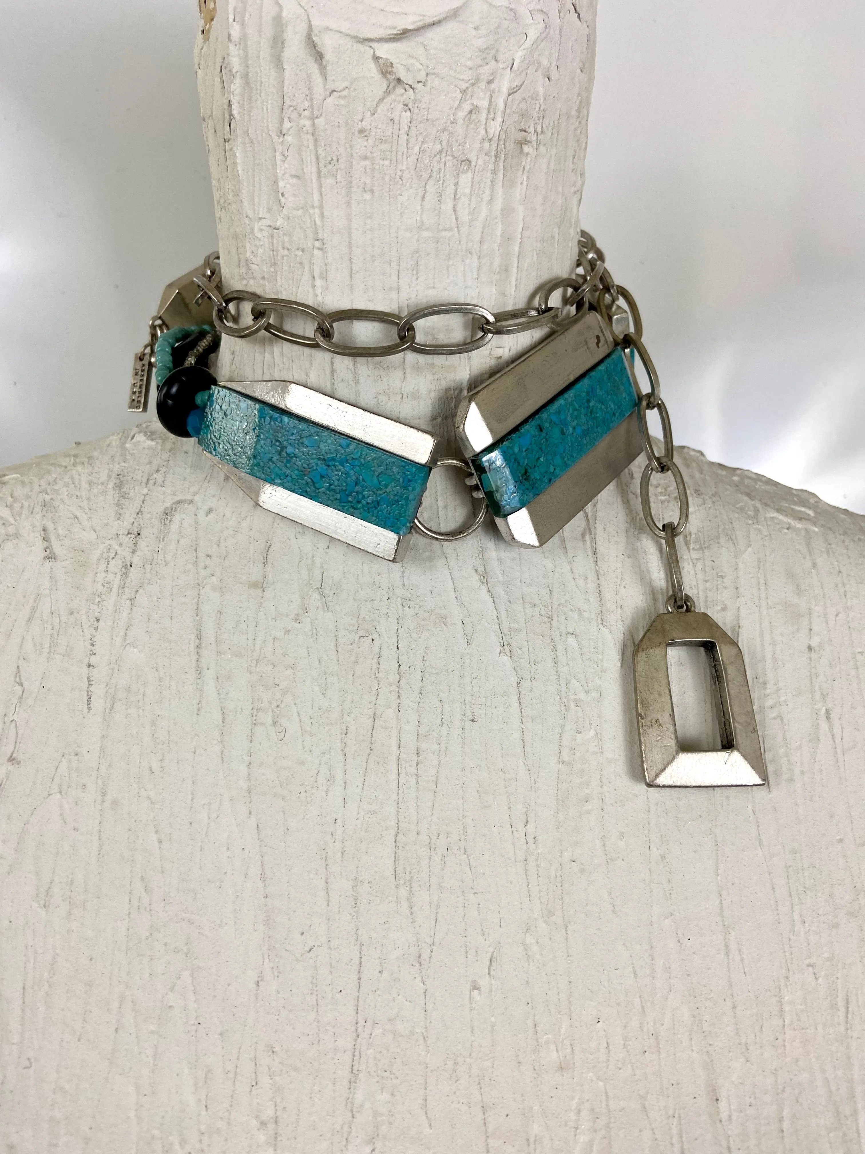 BLUE AND SILVER PLATE CHUNKY TURQUOISE belt