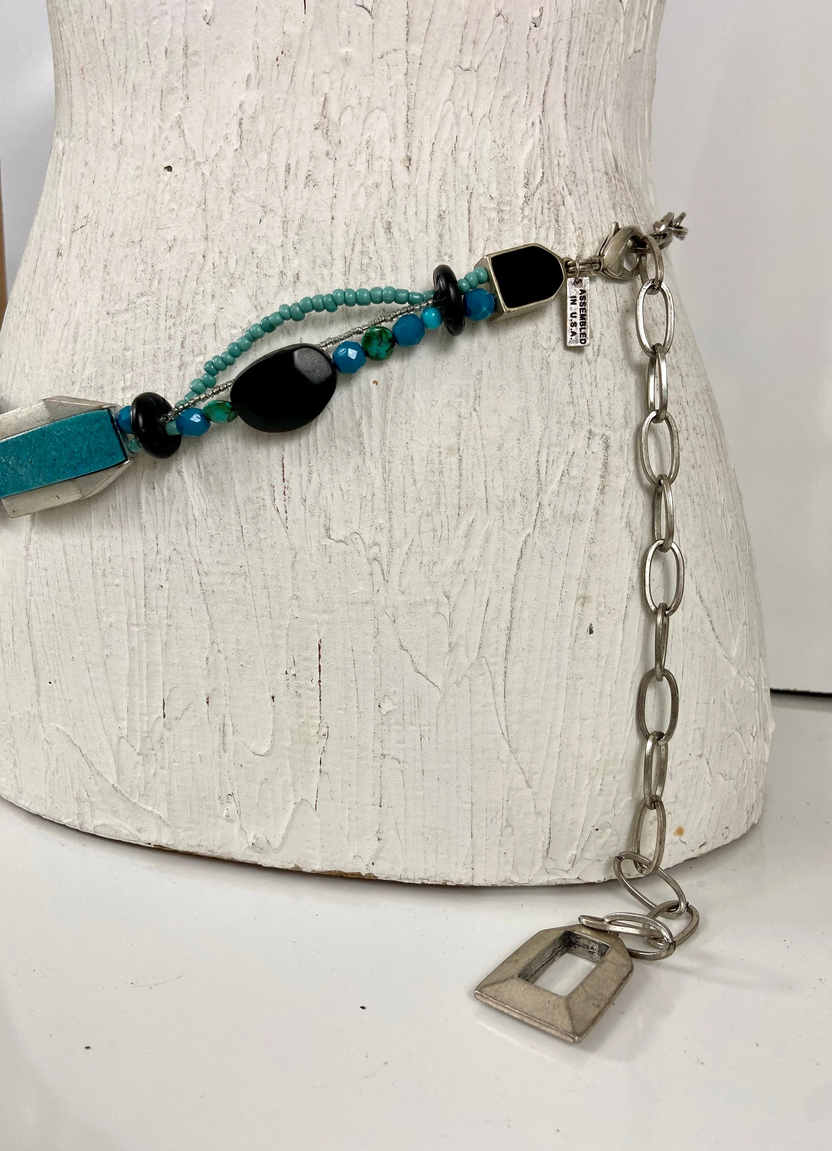 BLUE AND SILVER PLATE CHUNKY TURQUOISE belt