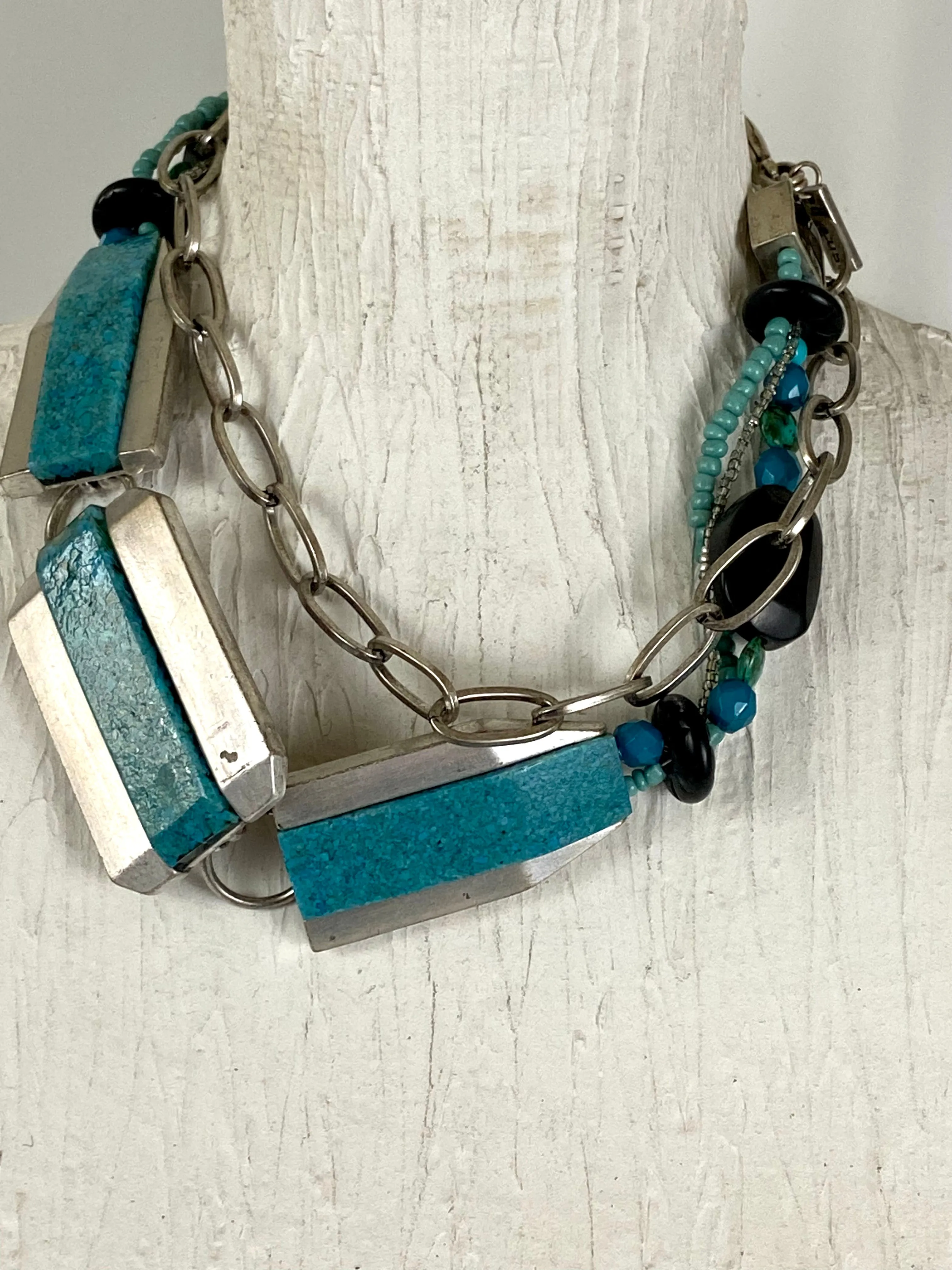 BLUE AND SILVER PLATE CHUNKY TURQUOISE belt
