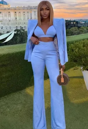Blue Blazer 3pcs Pants Set