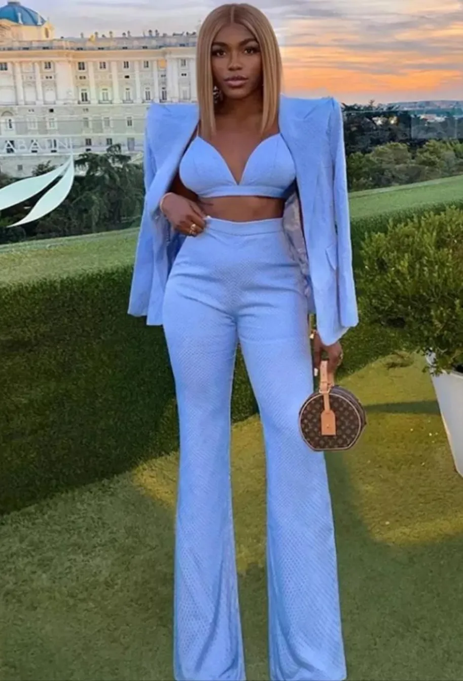 Blue Blazer 3pcs Pants Set