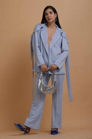 Blue Crepe Blazer Co-ord Set