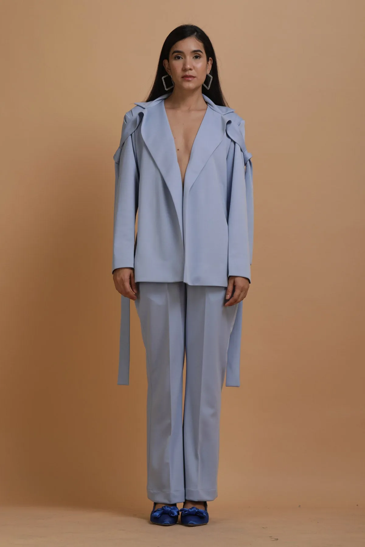 Blue Crepe Blazer Co-ord Set