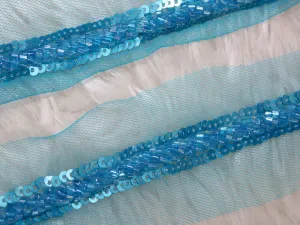 Blue Handwork Sequins and Cutdana Beads Work Embroidered Border