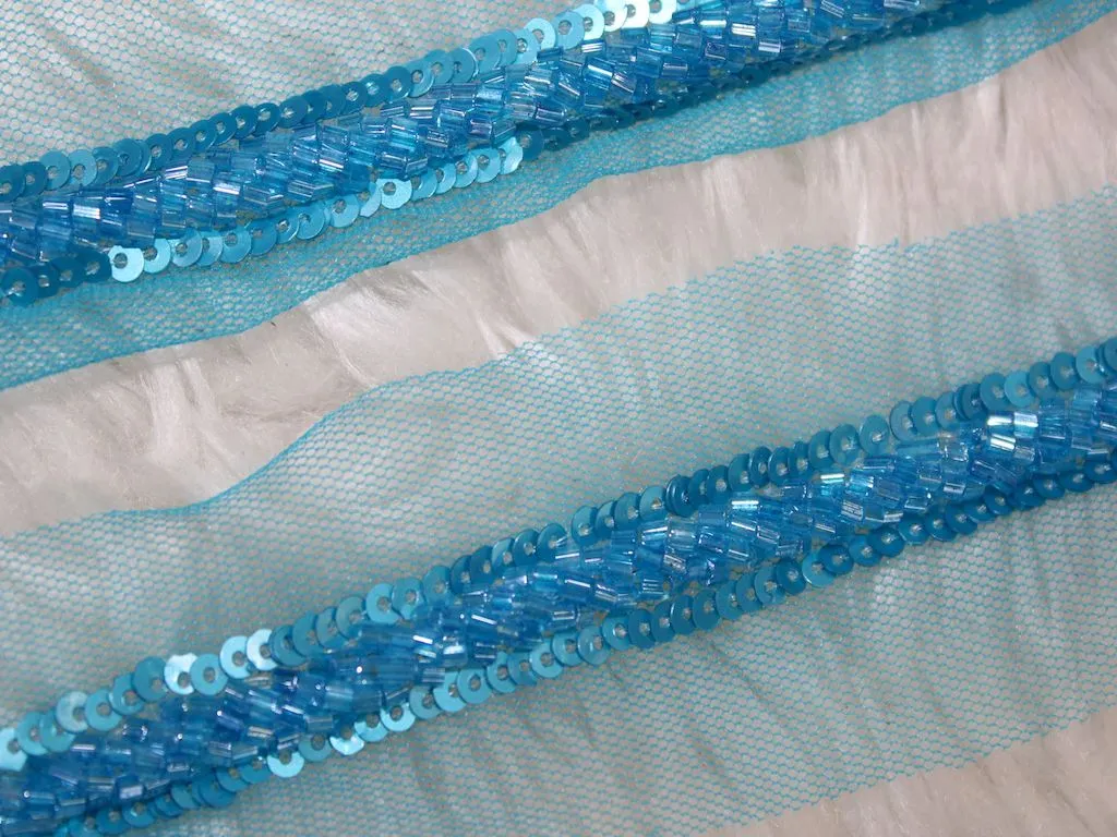 Blue Handwork Sequins and Cutdana Beads Work Embroidered Border