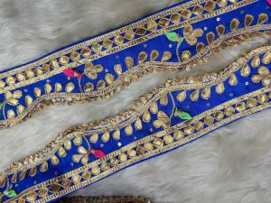 Blue Traditional Gota Work Embroidered Border