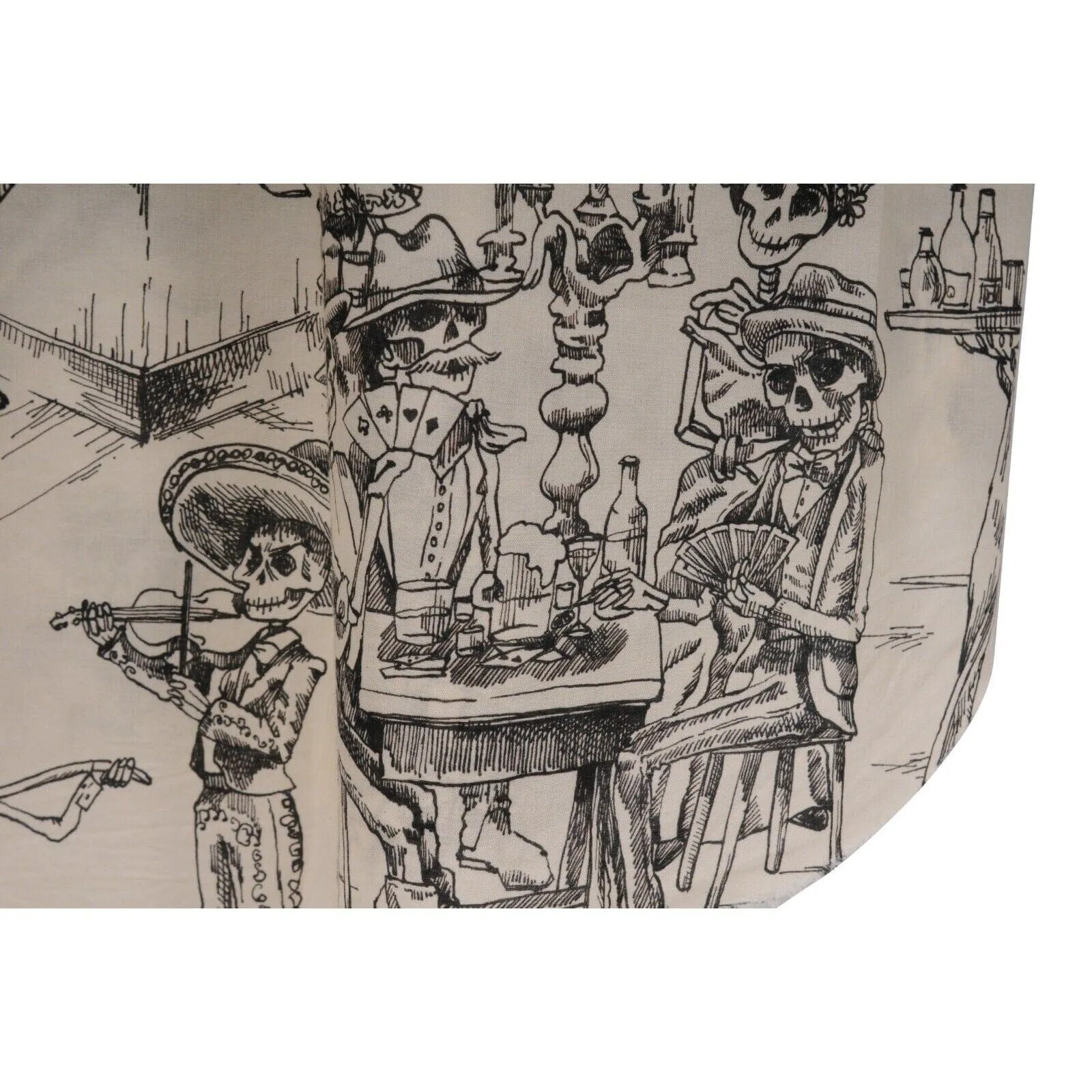 Bowling Shirt White Black Skulls Day Of The Dead Raw Hem