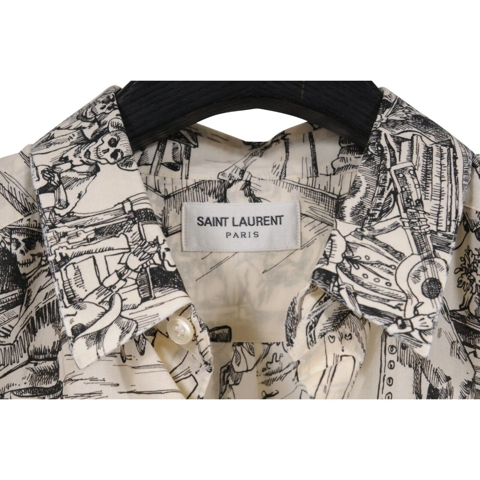 Bowling Shirt White Black Skulls Day Of The Dead Raw Hem