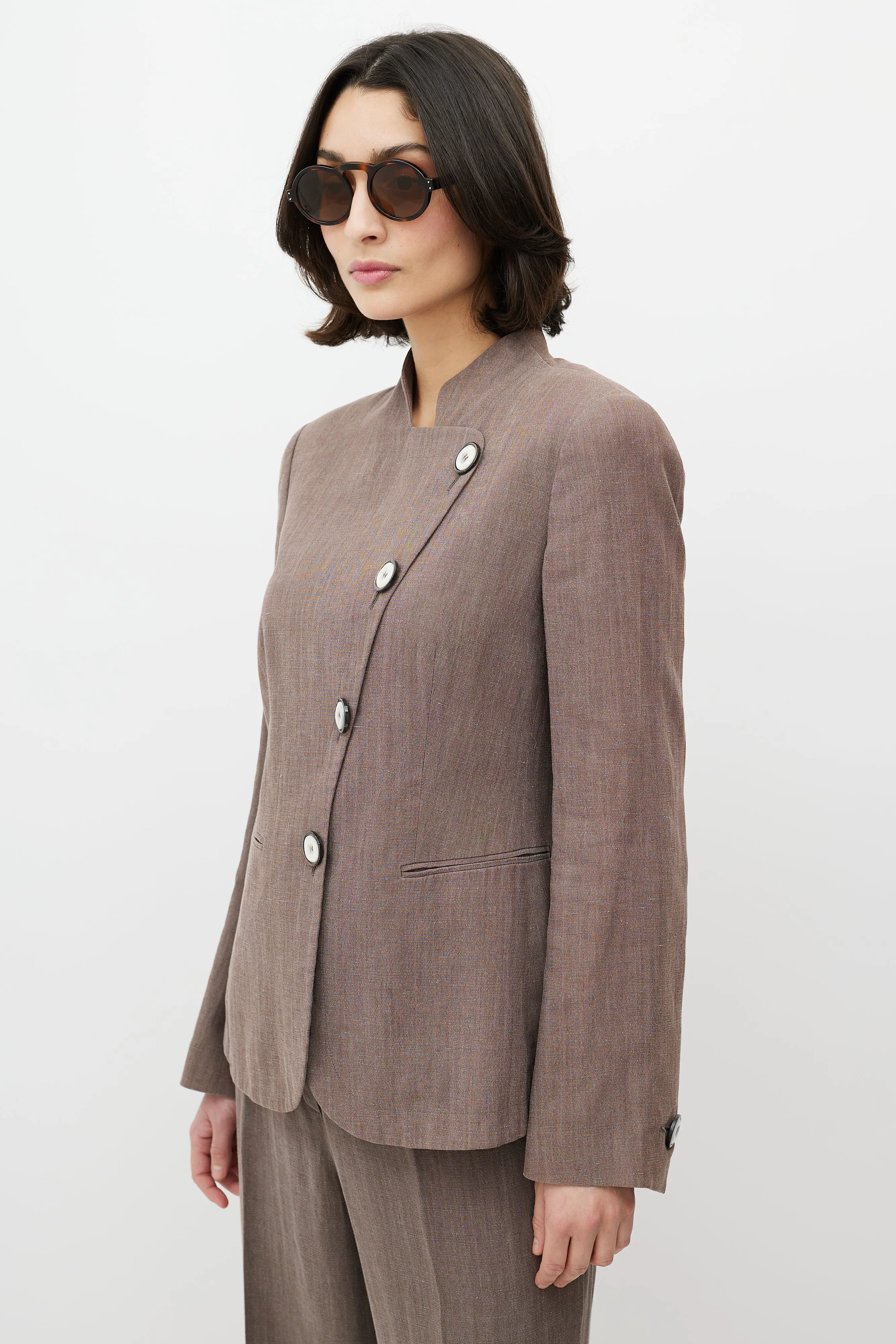 Brown Asymmetrical Pant Suit