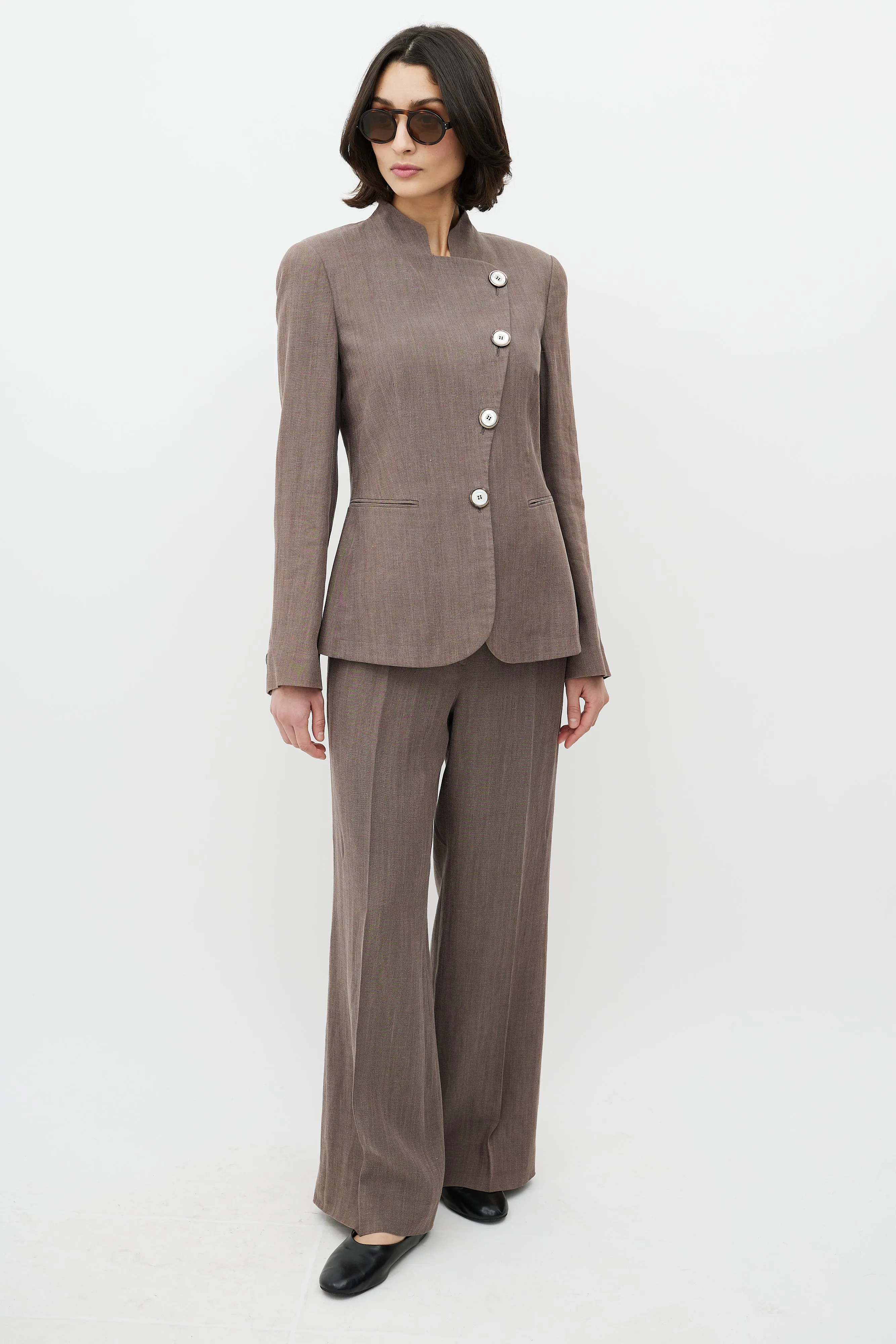 Brown Asymmetrical Pant Suit