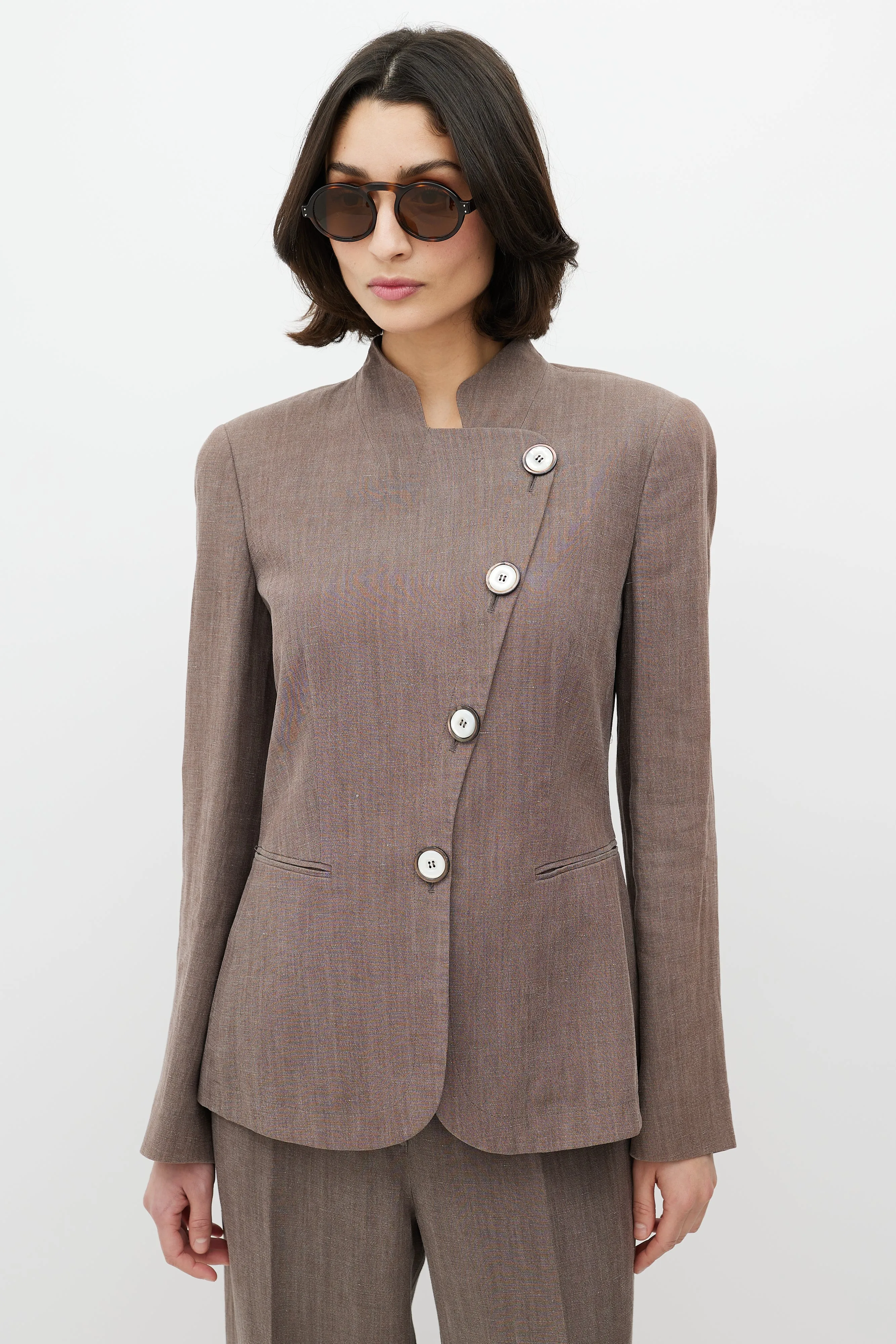 Brown Asymmetrical Pant Suit