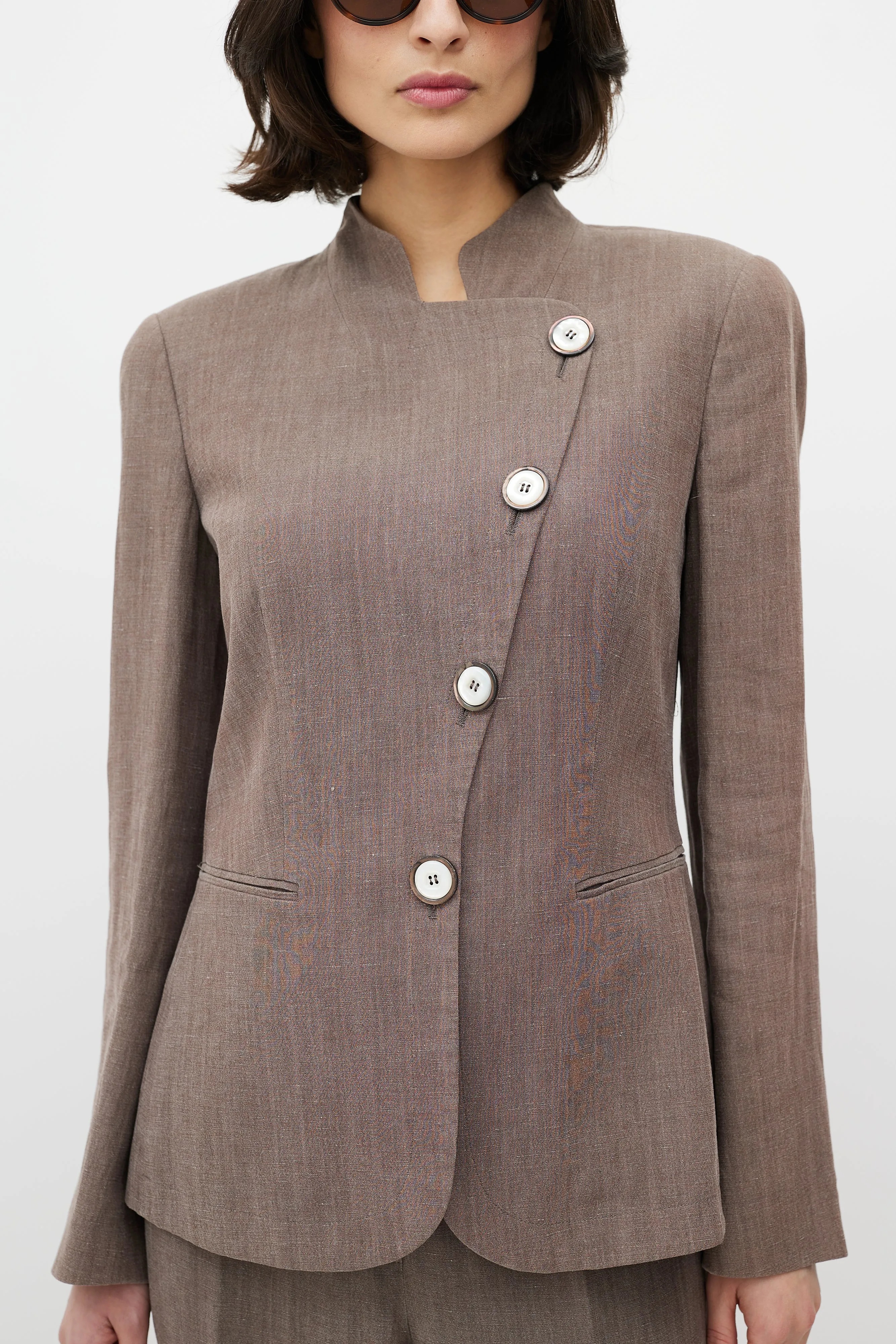 Brown Asymmetrical Pant Suit