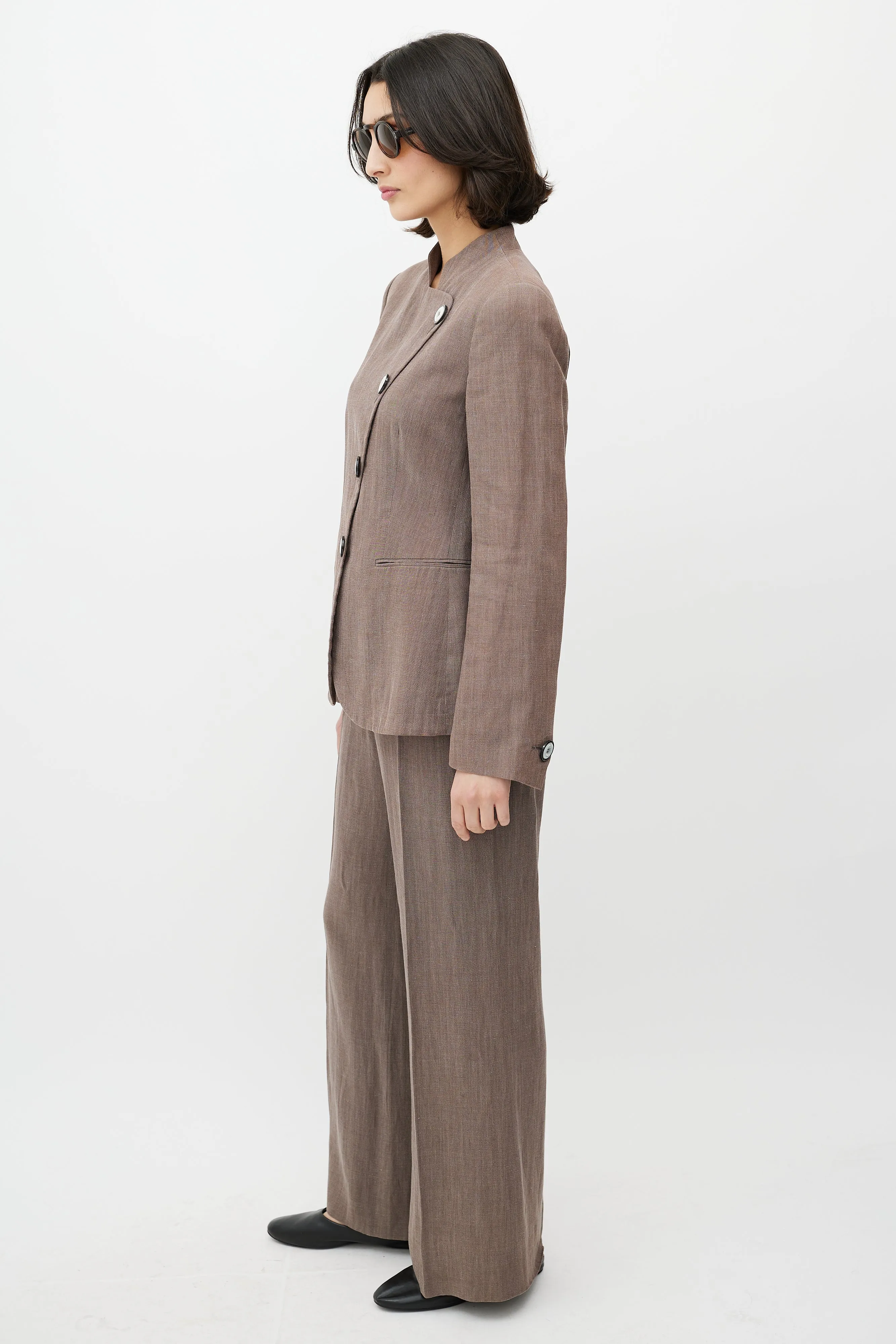 Brown Asymmetrical Pant Suit